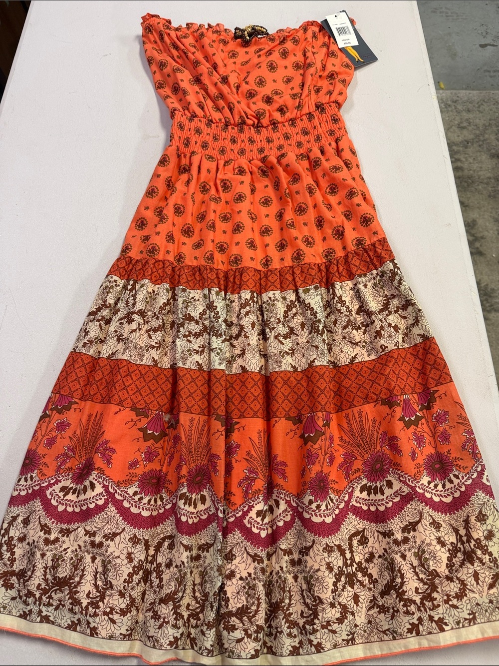 Ruby Rox Y2K 90s Dead stock NWT Orange Midi Dress with Pink and Cream Panels
